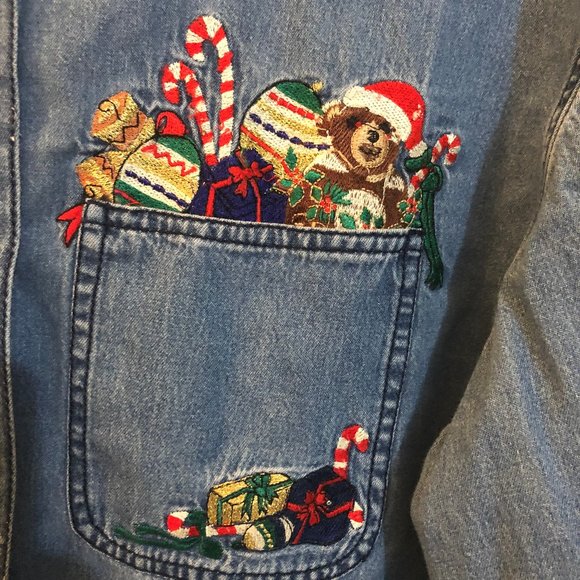 Vintage Solutions denim embroidered christmas shir - Picture 2 of 6